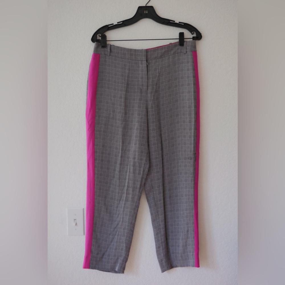 Grey Jason Wu Grey Side Stripe Check Silk Pants P… - image 2